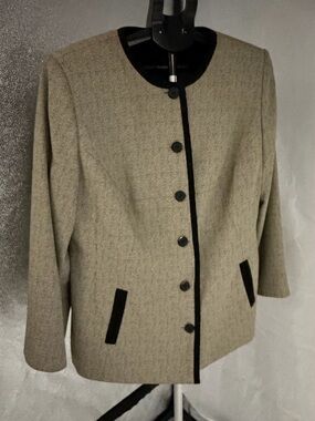 Sag Harbor Gray and Black Dot Print Lined Blazer Size 18W Business Church NEW